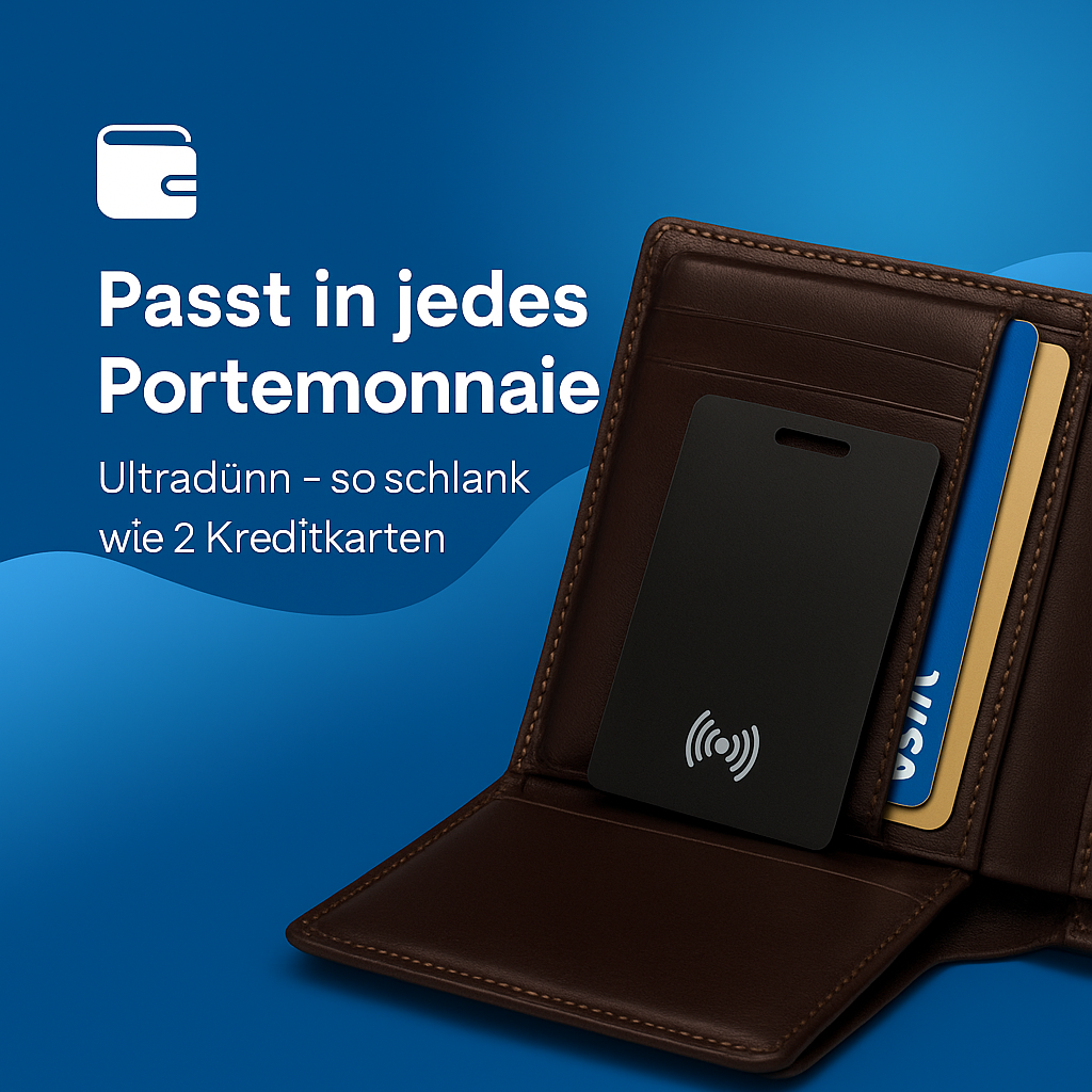 Traky Smartcard – Slim Wallet Tracker, wasserdicht, kabellos aufladbar und ideal für Portemonnaies